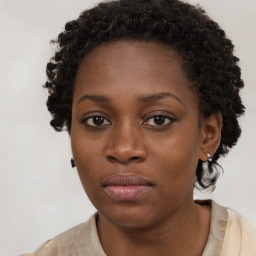 Neutral black young-adult female with short  brown hair and brown eyes