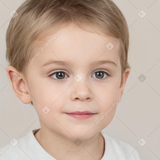 Neutral white child female with short  brown hair and brown eyes