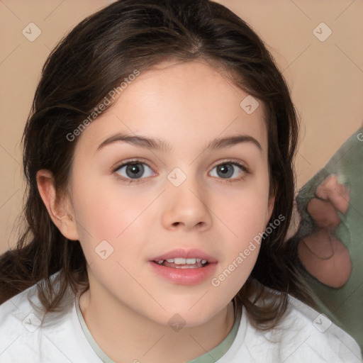 Neutral white child female with medium  brown hair and brown eyes