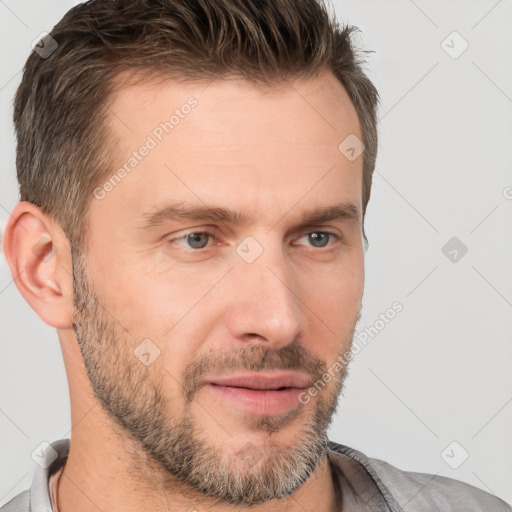 Neutral white adult male with short  brown hair and brown eyes