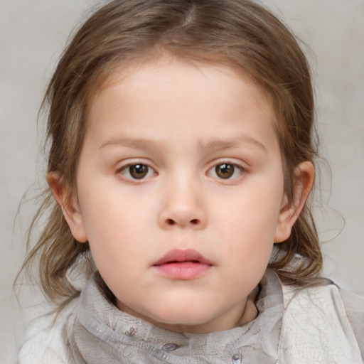 Neutral white child female with medium  brown hair and blue eyes