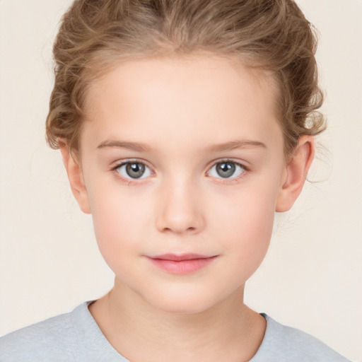 Neutral white child female with short  brown hair and grey eyes