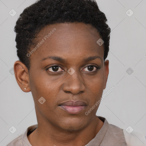 Neutral black young-adult female with short  brown hair and brown eyes