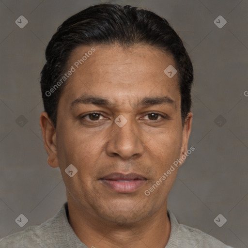 Neutral white adult male with short  brown hair and brown eyes