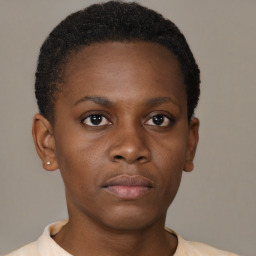 Neutral black young-adult female with short  brown hair and brown eyes