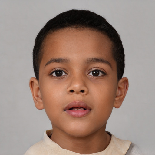 Neutral latino child male with short  brown hair and brown eyes