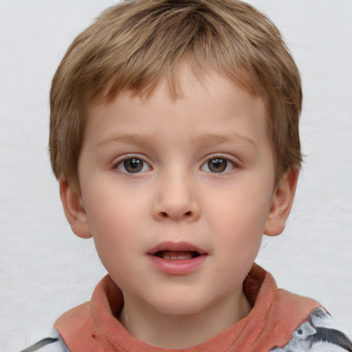 Neutral white child male with short  brown hair and grey eyes