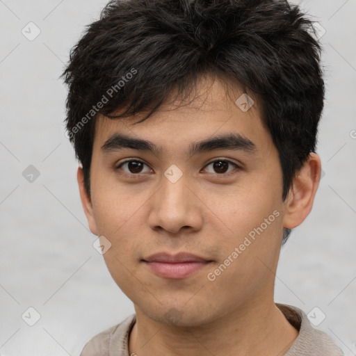 Neutral asian young-adult male with short  brown hair and brown eyes