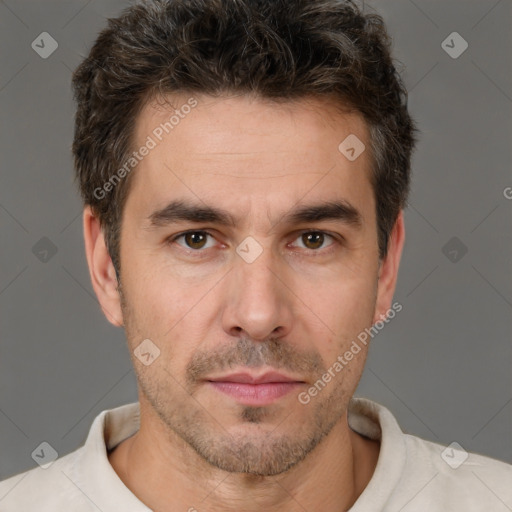 Neutral white adult male with short  brown hair and brown eyes