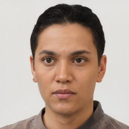 Neutral asian young-adult male with short  black hair and brown eyes