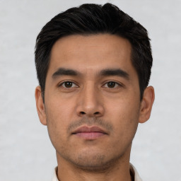 Neutral asian young-adult male with short  black hair and brown eyes