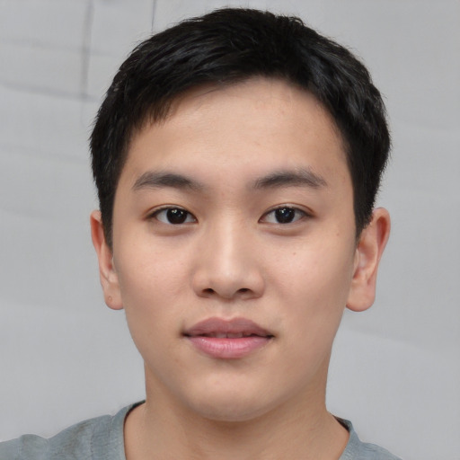 Neutral asian young-adult male with short  brown hair and brown eyes