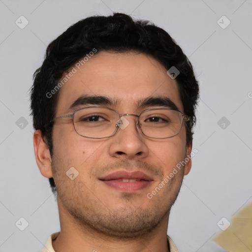 Neutral asian young-adult male with short  brown hair and brown eyes