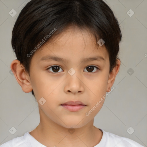 Neutral white child female with short  brown hair and brown eyes