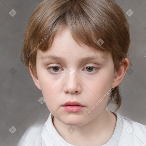 Neutral white child female with medium  brown hair and grey eyes