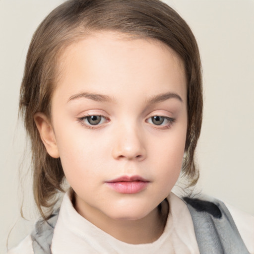 Neutral white child female with medium  brown hair and brown eyes