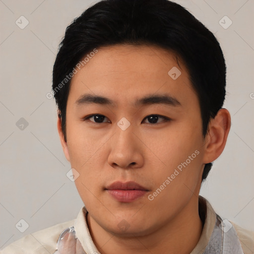 Neutral asian young-adult male with short  black hair and brown eyes