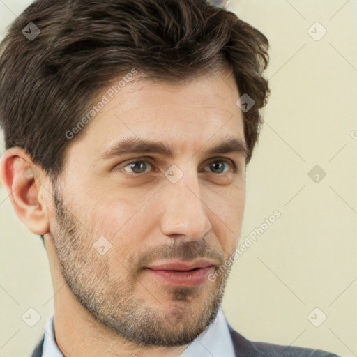 Neutral white adult male with short  brown hair and brown eyes