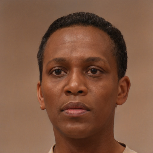 Neutral black young-adult female with short  brown hair and brown eyes