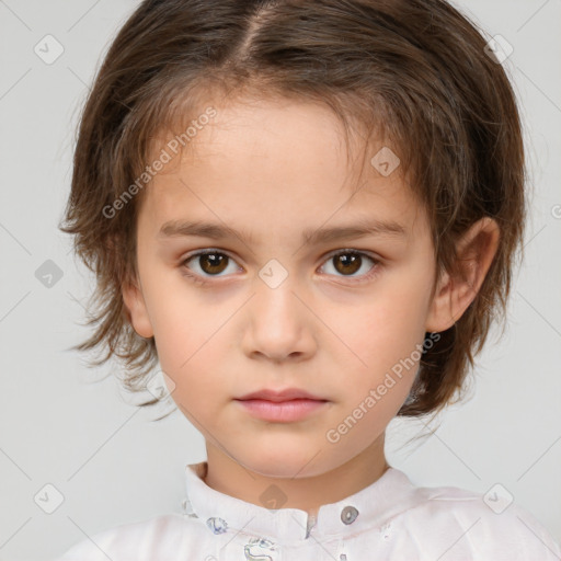 Neutral white child female with medium  brown hair and brown eyes