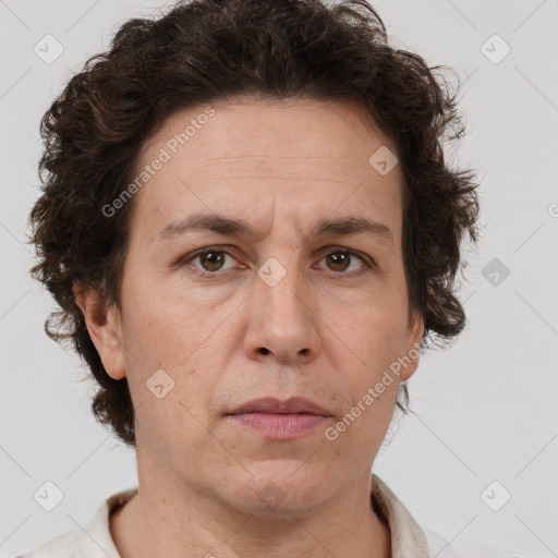 Neutral white adult female with short  brown hair and brown eyes