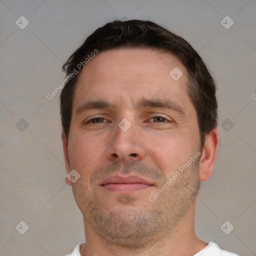 Neutral white adult male with short  brown hair and brown eyes