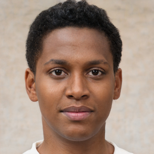 Neutral black young-adult male with short  brown hair and brown eyes