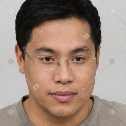 Neutral asian young-adult male with short  brown hair and brown eyes