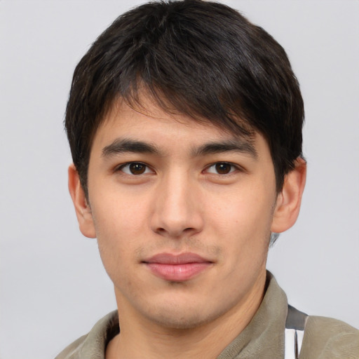 Neutral asian young-adult male with short  brown hair and brown eyes