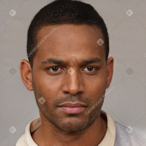 Neutral latino young-adult male with short  brown hair and brown eyes