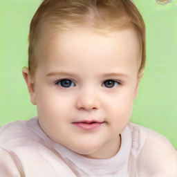 Joyful white child female with short  brown hair and brown eyes