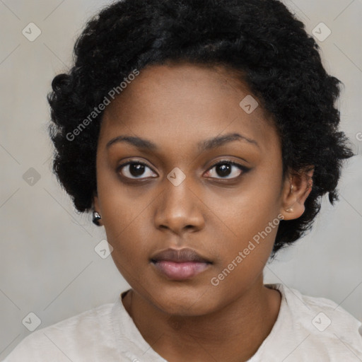 Neutral black young-adult female with short  black hair and brown eyes