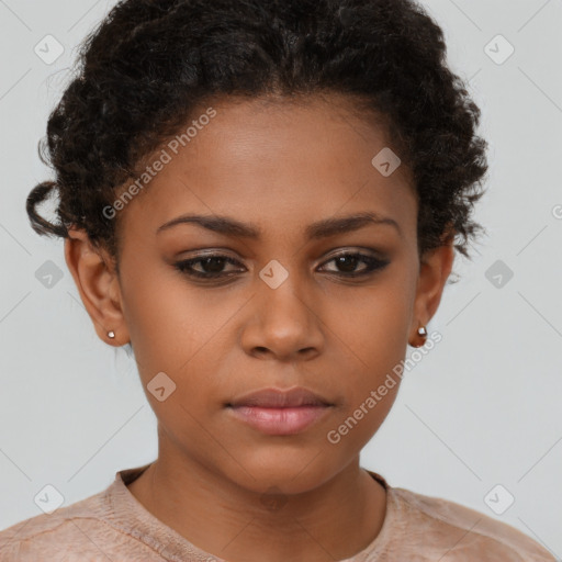 Neutral black young-adult female with short  brown hair and brown eyes