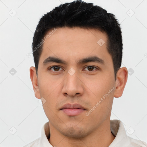 Neutral asian young-adult male with short  black hair and brown eyes