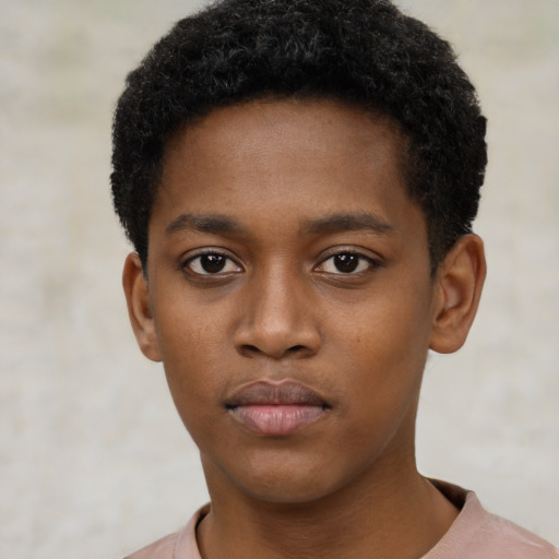 Neutral black young-adult male with short  brown hair and brown eyes
