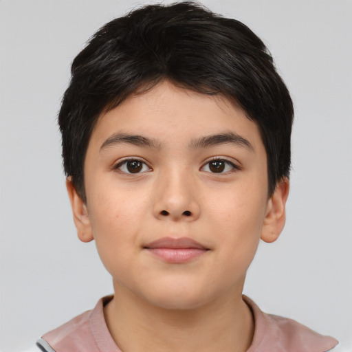 Neutral asian child female with short  brown hair and brown eyes