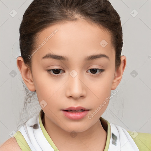 Neutral white child female with short  brown hair and brown eyes