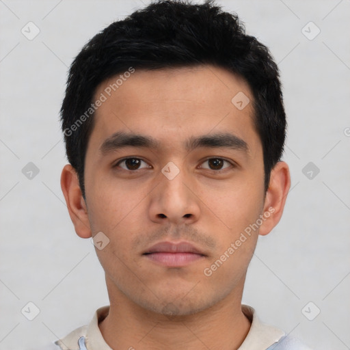 Neutral asian young-adult male with short  black hair and brown eyes