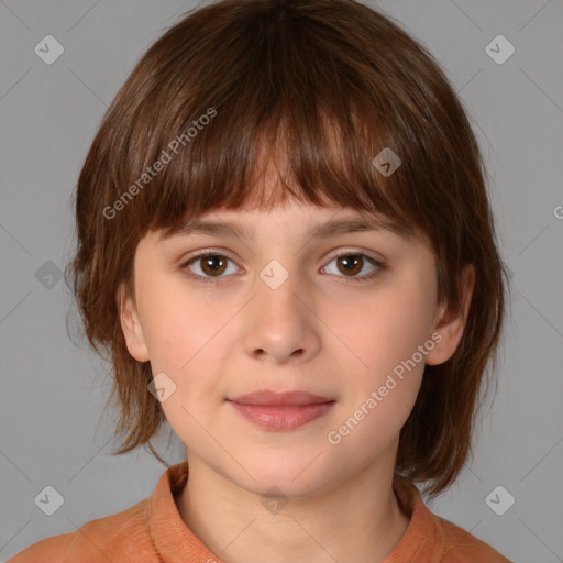 Neutral white child female with medium  brown hair and brown eyes