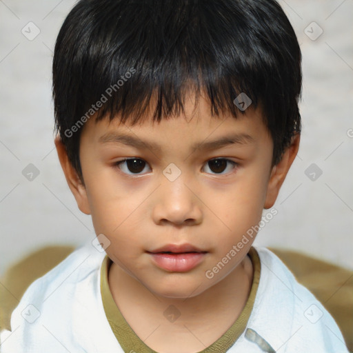 Neutral asian child male with short  brown hair and brown eyes