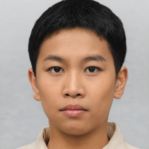 Neutral asian young-adult male with short  black hair and brown eyes