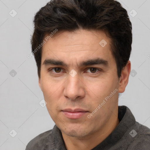 Neutral white adult male with short  brown hair and brown eyes