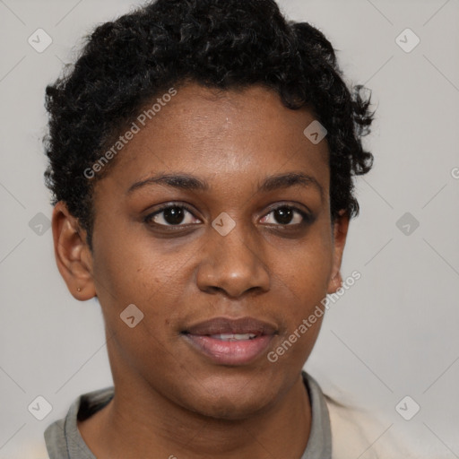 Neutral black young-adult female with short  brown hair and brown eyes