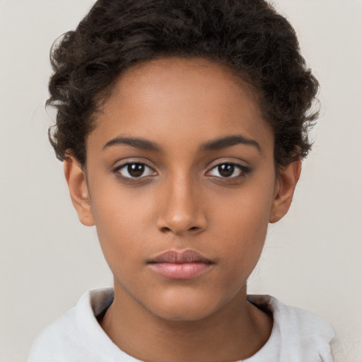 Neutral white young-adult female with short  brown hair and brown eyes