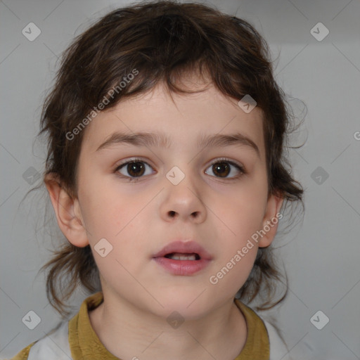 Neutral white child female with medium  brown hair and brown eyes