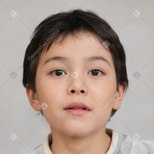 Neutral white child female with short  brown hair and brown eyes