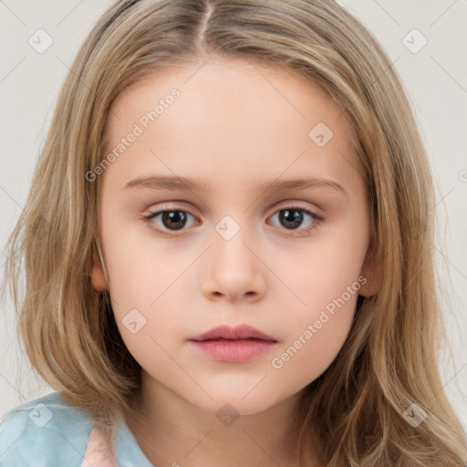 Neutral white child female with medium  brown hair and brown eyes