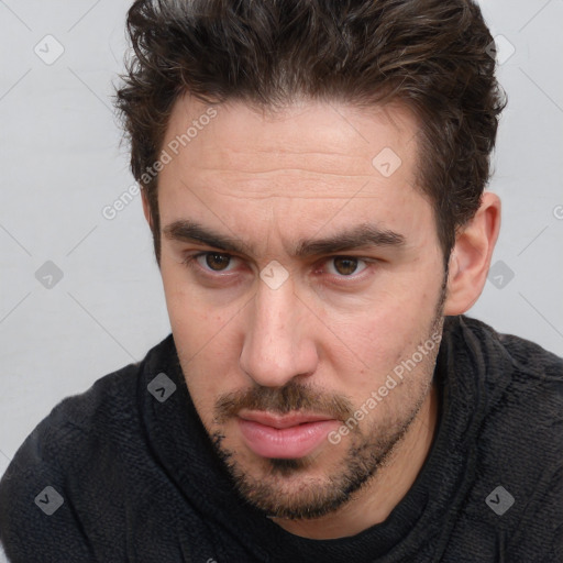 Neutral white adult male with short  brown hair and brown eyes