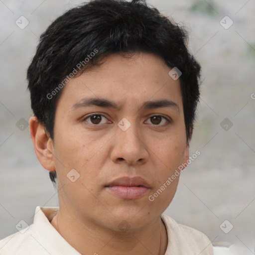 Neutral asian young-adult male with short  brown hair and brown eyes