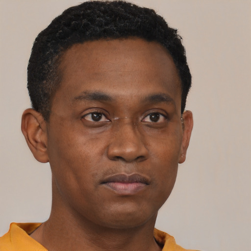 Neutral black young-adult male with short  brown hair and brown eyes